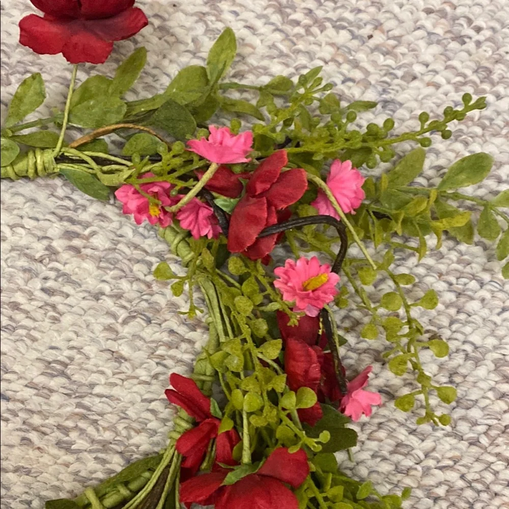 Floral Wreath with Red and Pink Flowers